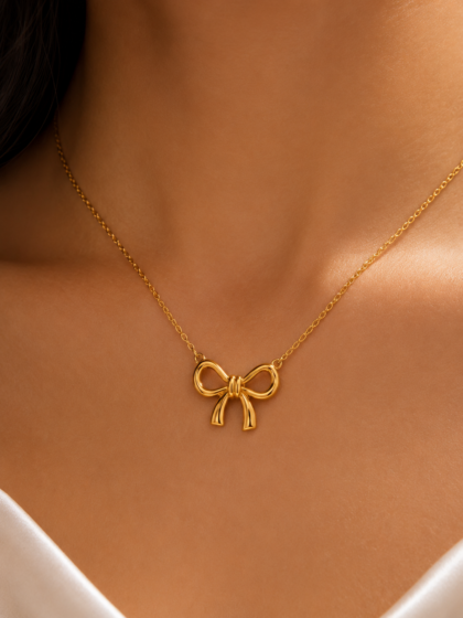 Elegant Gold Bow Pendant on Chain