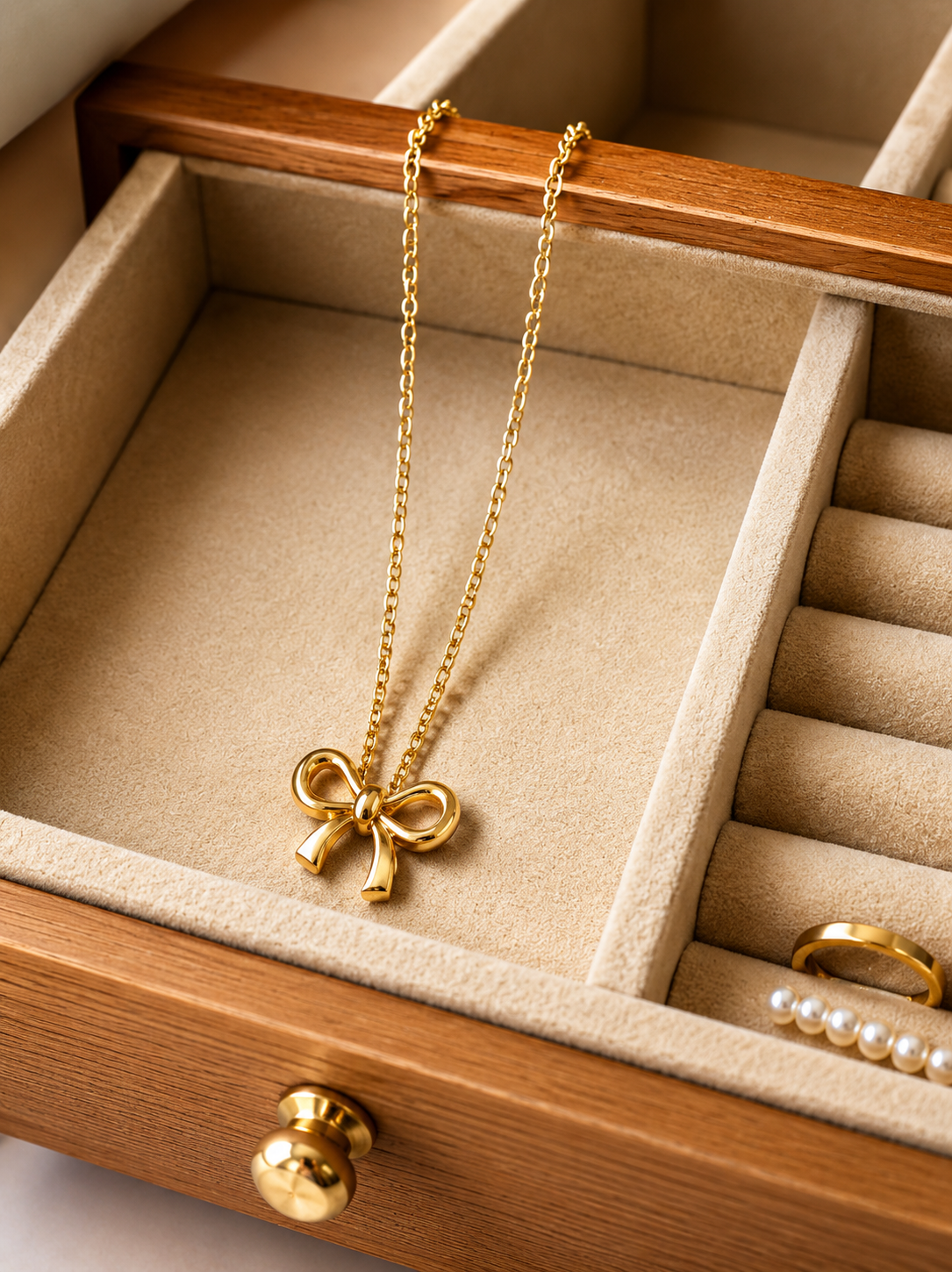 Elegant Gold Bow Pendant on Chain - Image 2